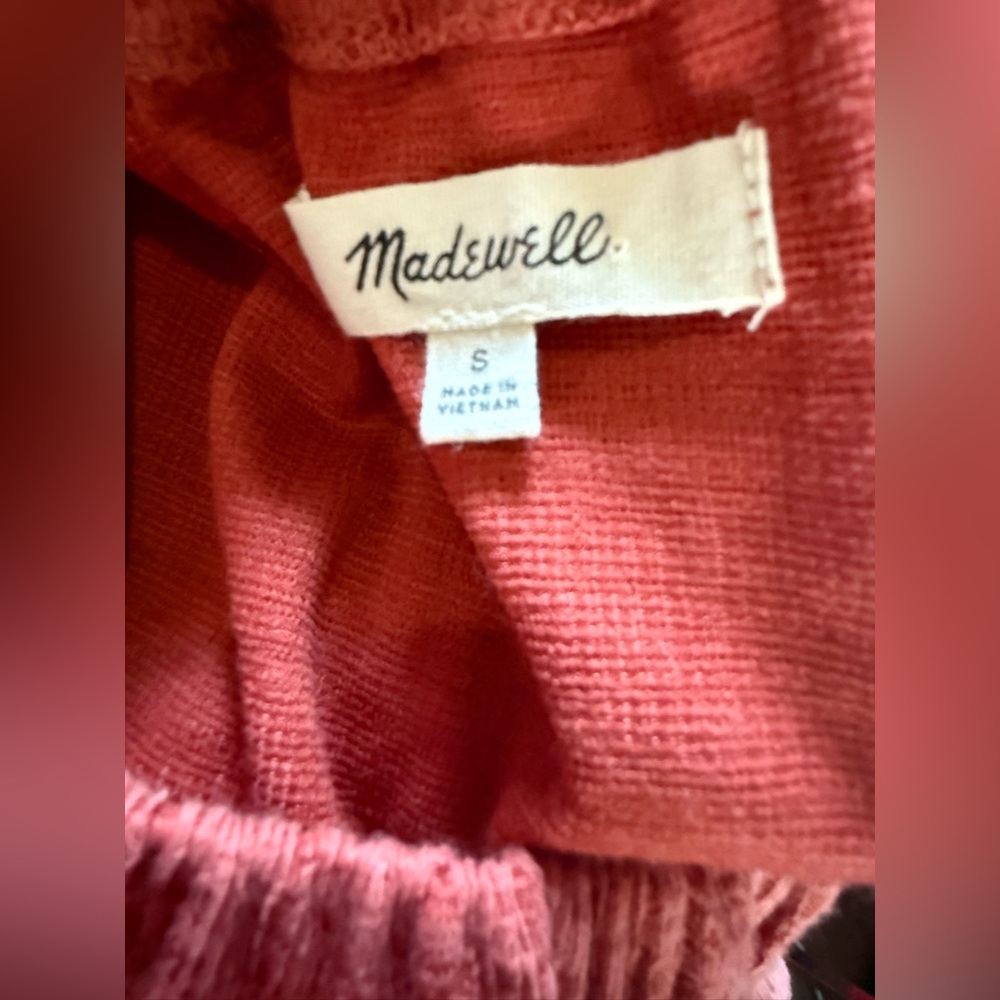 Madewell. Texture & Thread, Off-Shoulder, Rust Button Front Mini Dress. Small - Picture 6 of 11